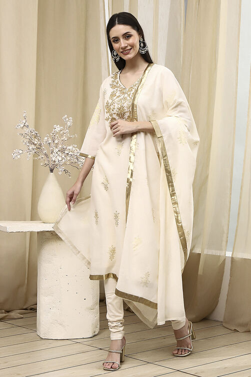 Mehendi Green Poly Chanderi Straight Suit Set image number 3