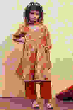 Orange Angrakha Printed Flared Suit Set image number 6