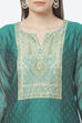 Turquoise Cotton Blend Hand Embroidered Unstitched Suit Set image number 1