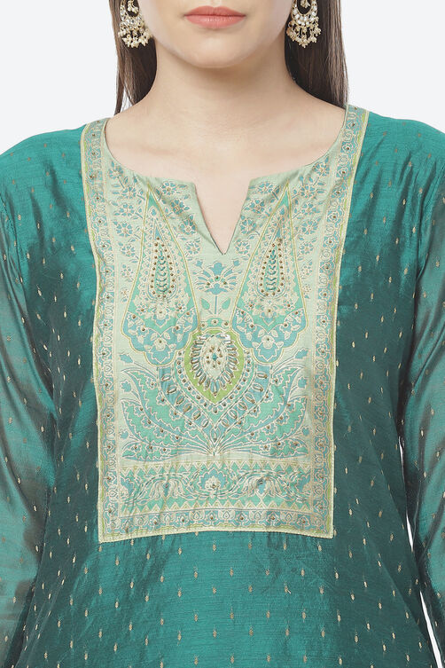 Turquoise Cotton Blend Hand Embroidered Unstitched Suit Set image number 1
