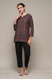 Black Polyester Straight Printed Kurti