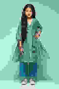 Green Polyester Gathered Printed 2 Piece Set image number 6