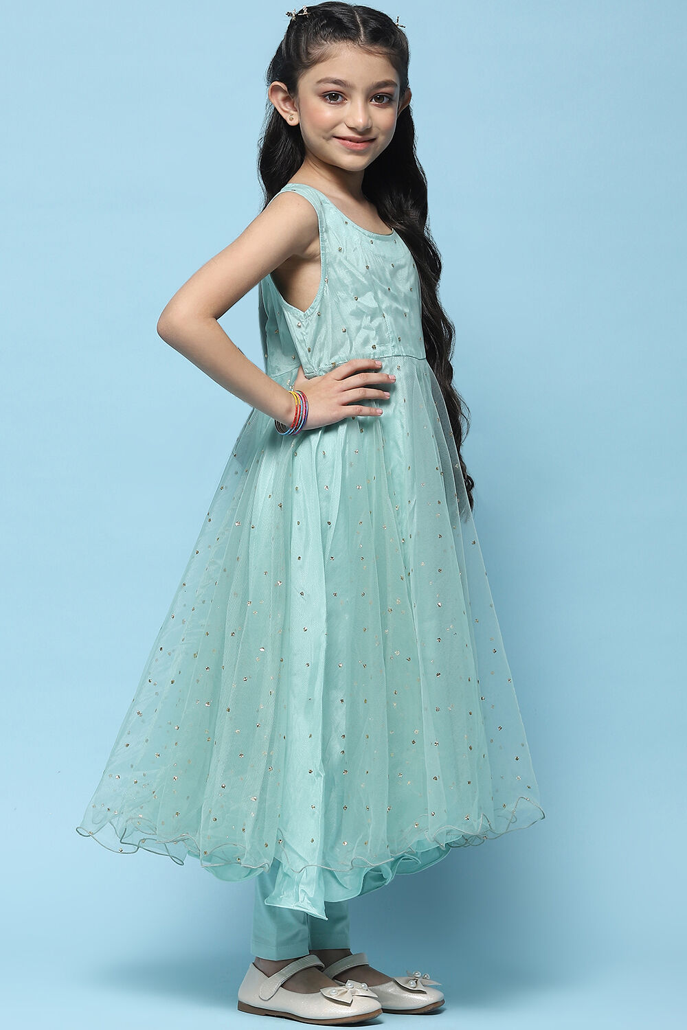 Ivory Cotton Blend Anarkali With Jacket Printed Suit Set image number 8