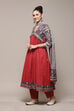 Maroon Cotton Printed Gathered Flared Suit Set image number 5