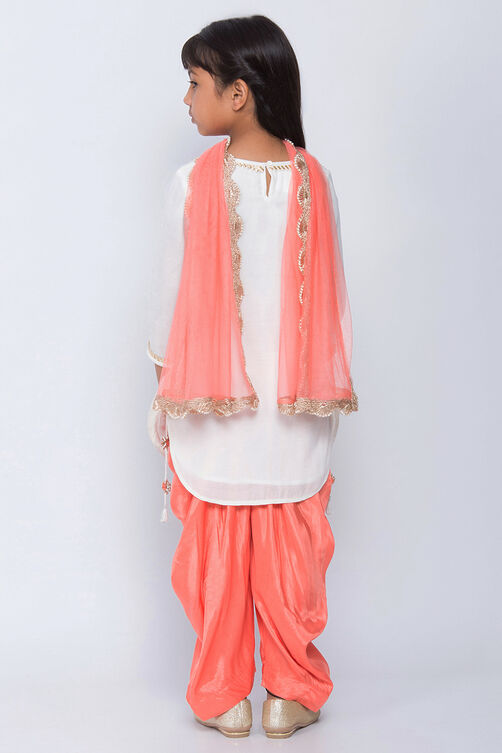 Ivory And Coral Straight Kurta Dhoti Salwar Suit Set image number 4