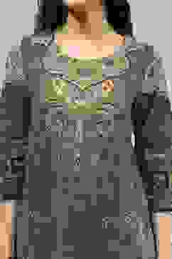 Blue Cotton Printed Straight Kurta image number 1