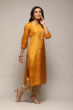 Yellow Viscose Straight Printed Kurta image number 3