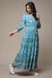 Turquoise Rayon Tiered Dress image number 4