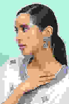 Blue White Brass Jhumka image number 3