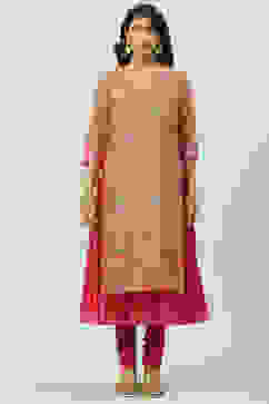 Fuschia Cotton Layered Kurta Churidar Suit Set image number 9