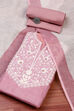 Teal Cotton Embroidered Unstitched Suit Set image number 0
