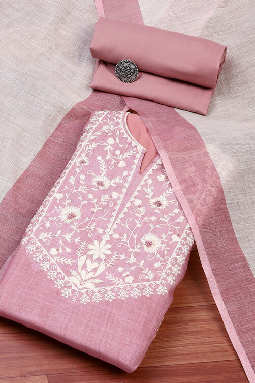 Teal Cotton Embroidered Unstitched Suit Set image number 0