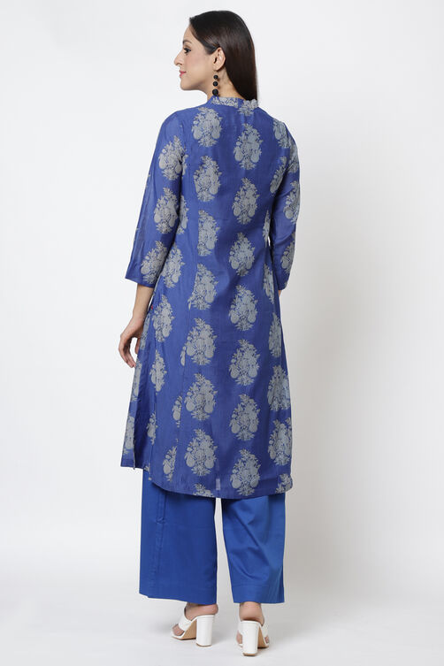 Royal Blue Art Silk Kurta Pants Set image number 4