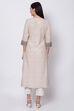 Sand Brown Cotton Flax A-Line Printed Kurta image number 4