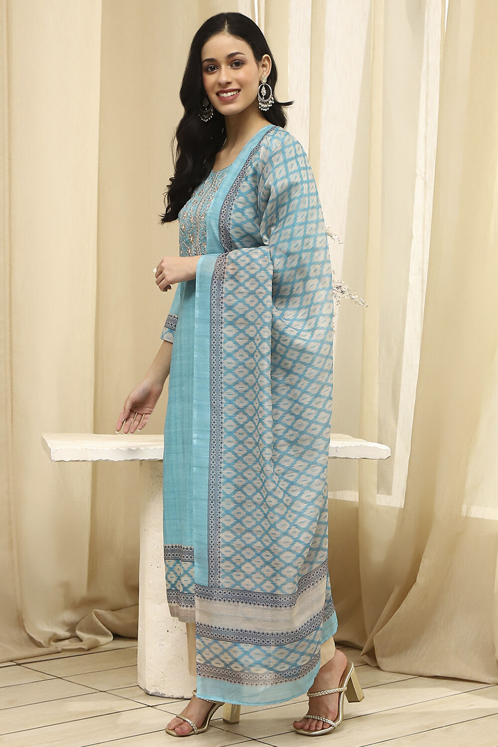 Pink Cotton Machine-Embroidered Unstitched Suit Set image number 4