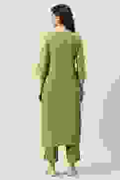 Green Rayon Straight Kurta Pant Suit Set image number 4