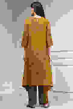 Mustard Yellow Viscose Rayon Straight Printed Kurta Pants Set image number 4