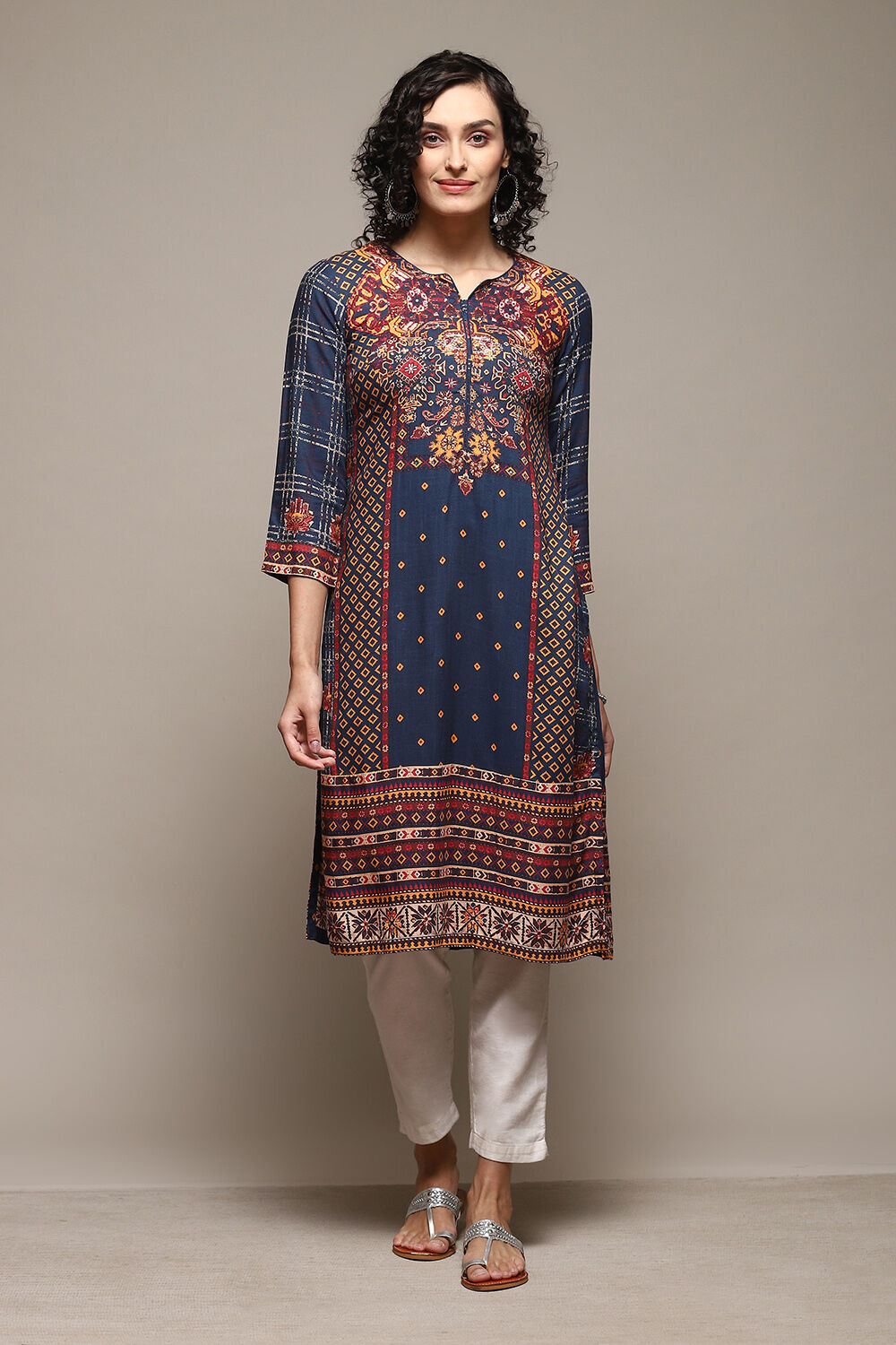Purple Rayon Straight Printed Kurta image number 5