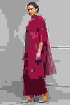 Red Chanderi Printed Straight Suit Set image number 3