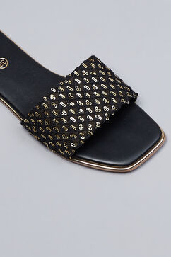 Black Sequin Embellished Slides image number 3