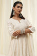 Off-White Cotton Embroidered Flared Suit Set image number 9