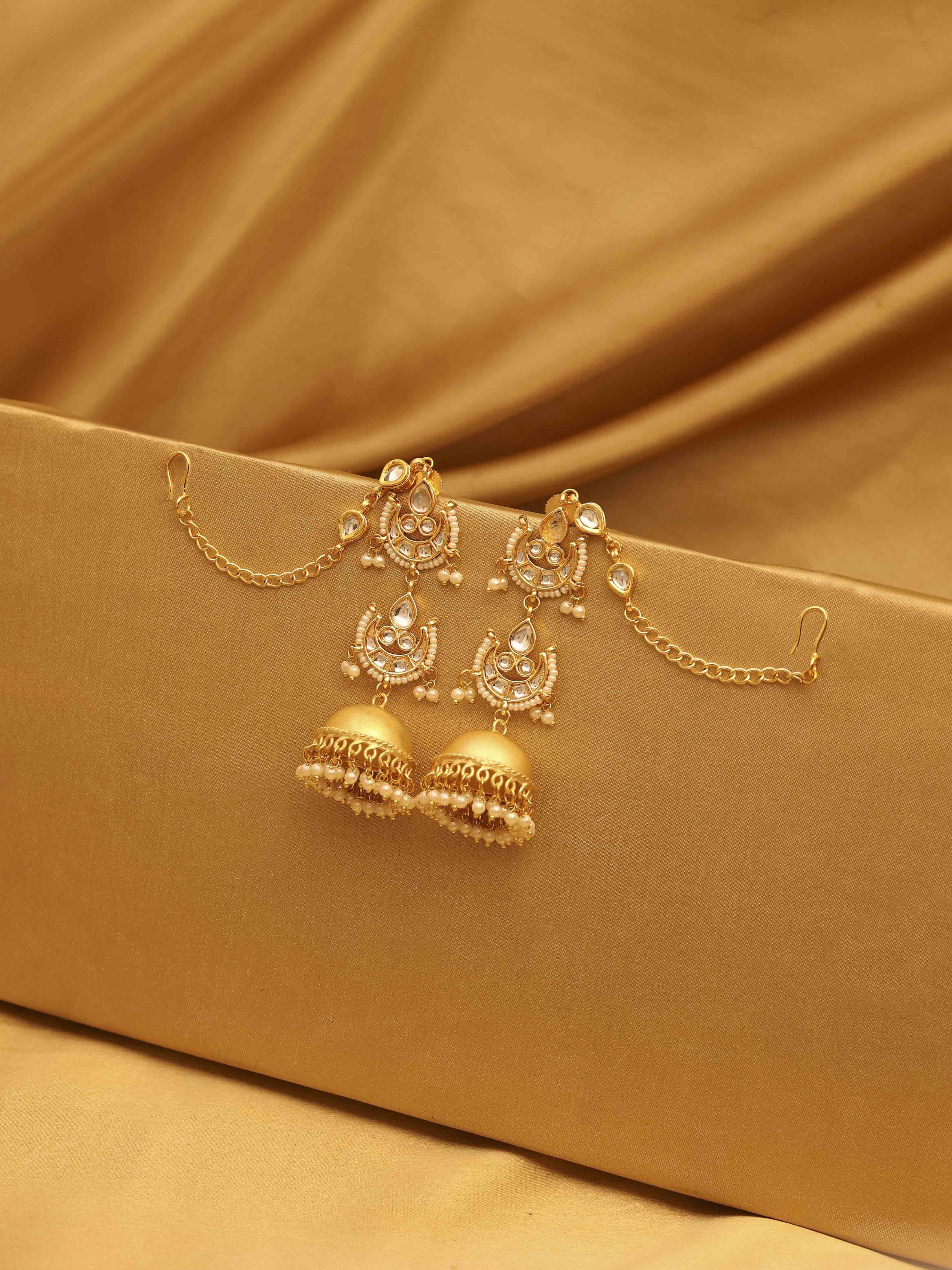 White Gold Plated Brass Kaanchain Earrings image number 0