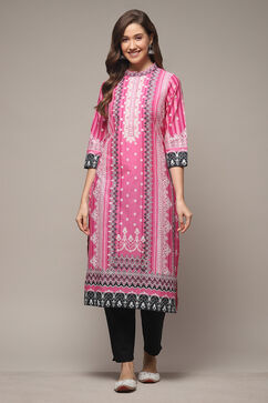 Plum Cotton Straight Printed Kurta image number 1