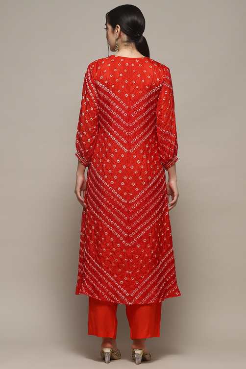 Orange Silk Blend Unstitched Suit set image number 6