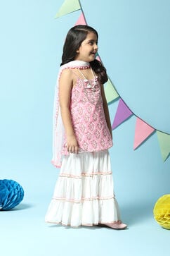 Pink & White Cotton Straight Kurta Sharara Suit Set image number 6