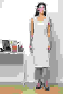 Off White Cotton Fusion Yarndyed Kurta Set image number 3