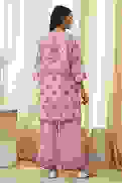 Light Pink Cotton Floral Straight Kurta Set image number 5