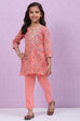 Salmon Orange Cotton Straight Printed Kurta Set image number 3