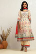 Ecru Cotton Geometric Printed Anarkali Suit Set image number 6