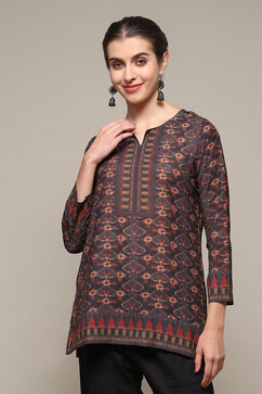 Black Polyester Straight Printed Kurti image number 5