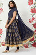 Rohit Bal Navy Blue Chanderi Silk Anarkali Solid Suit Set image number 5