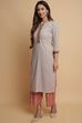 Off White Cotton Straight Kurta Palazzo Suit Set image number 3