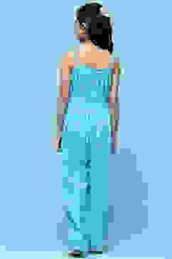 Aqua Printed Rayon Strappy Jumpsuit With Embroidered Yoke image number 3