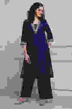 Purple Art Silk Straight Kurta Pants Set image number 0