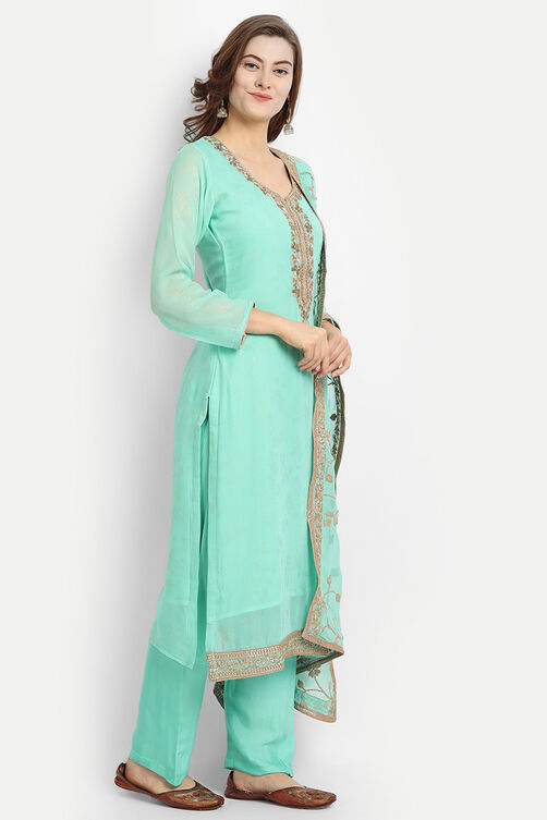 Green Georgette Easy Stitch Suit Set image number 4