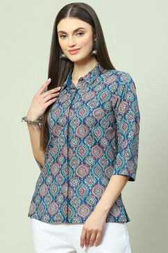 Blue Cotton Straight Printed Shirt image number 2