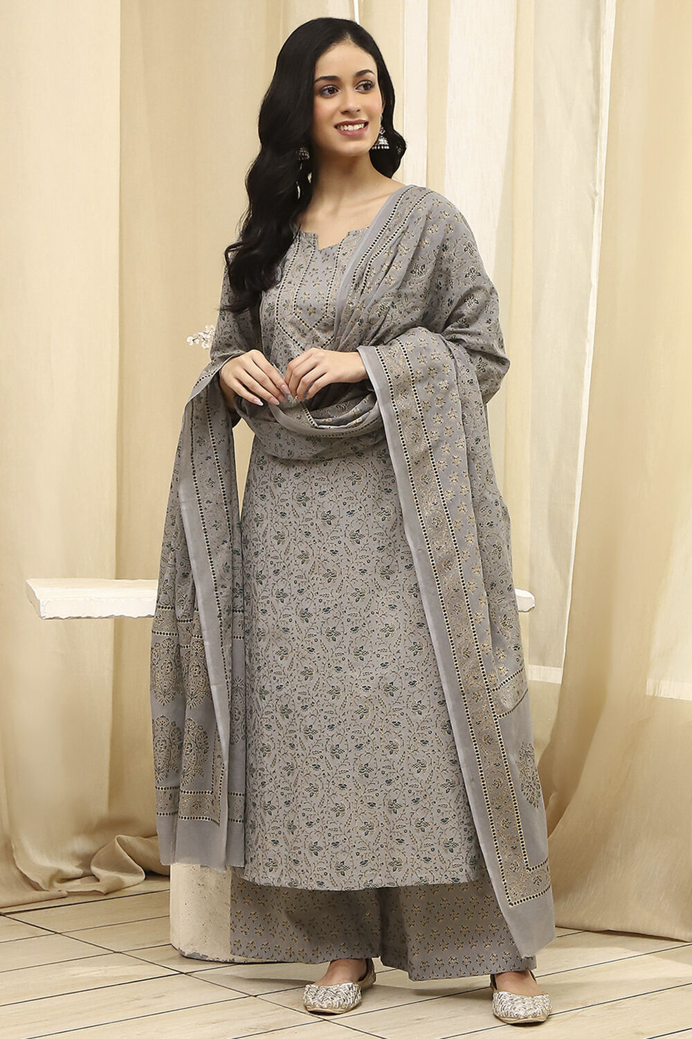 Assorted Cotton Hand Block Print Unstitched Suit Set image number 1