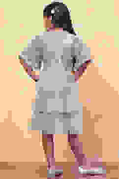 Mint Green Dobby Net Embellished Tiered Flared Dress image number 3