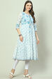 Blue Cotton Tiered Kurta image number 0