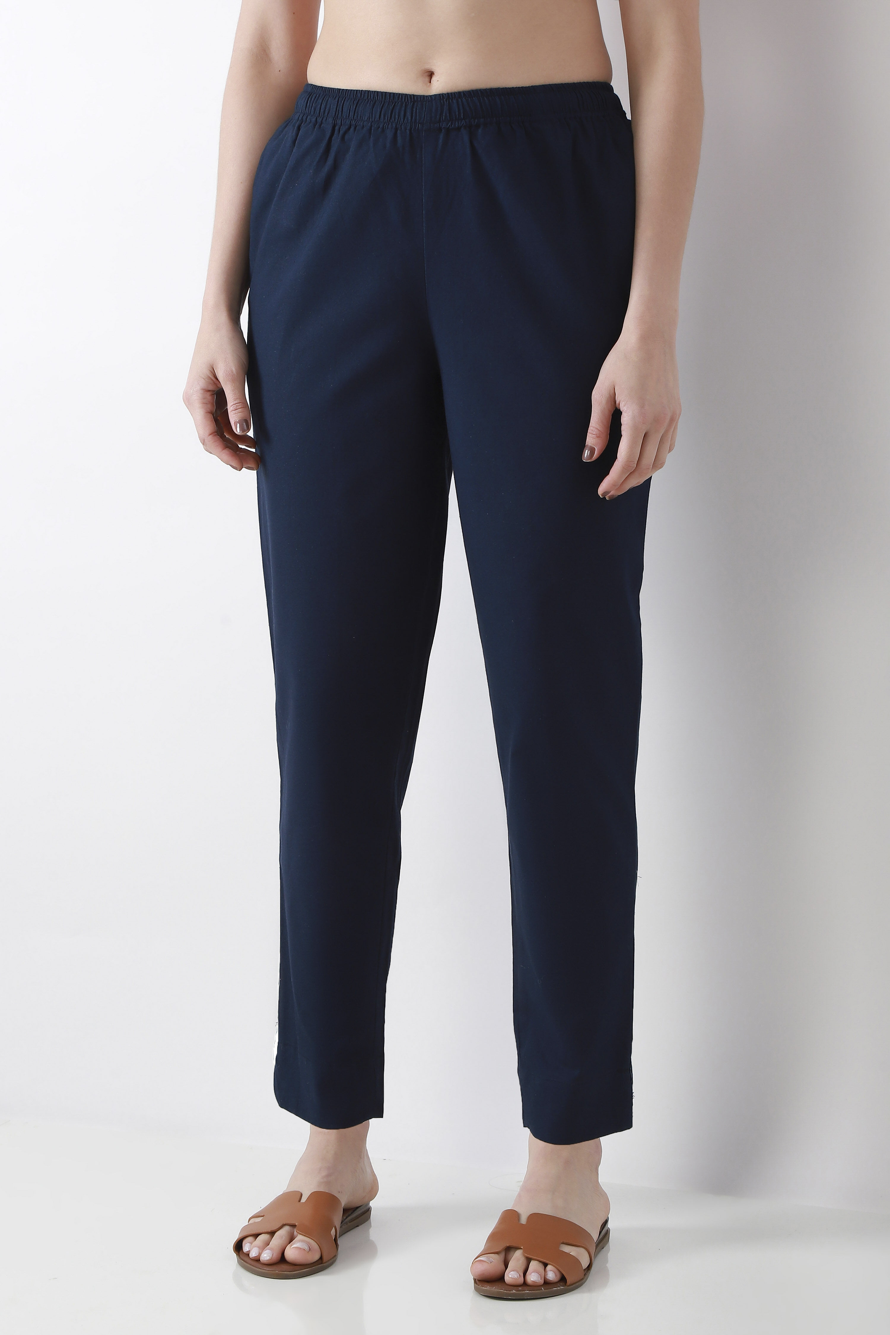 Blue Cotton Slim Pants image number 4