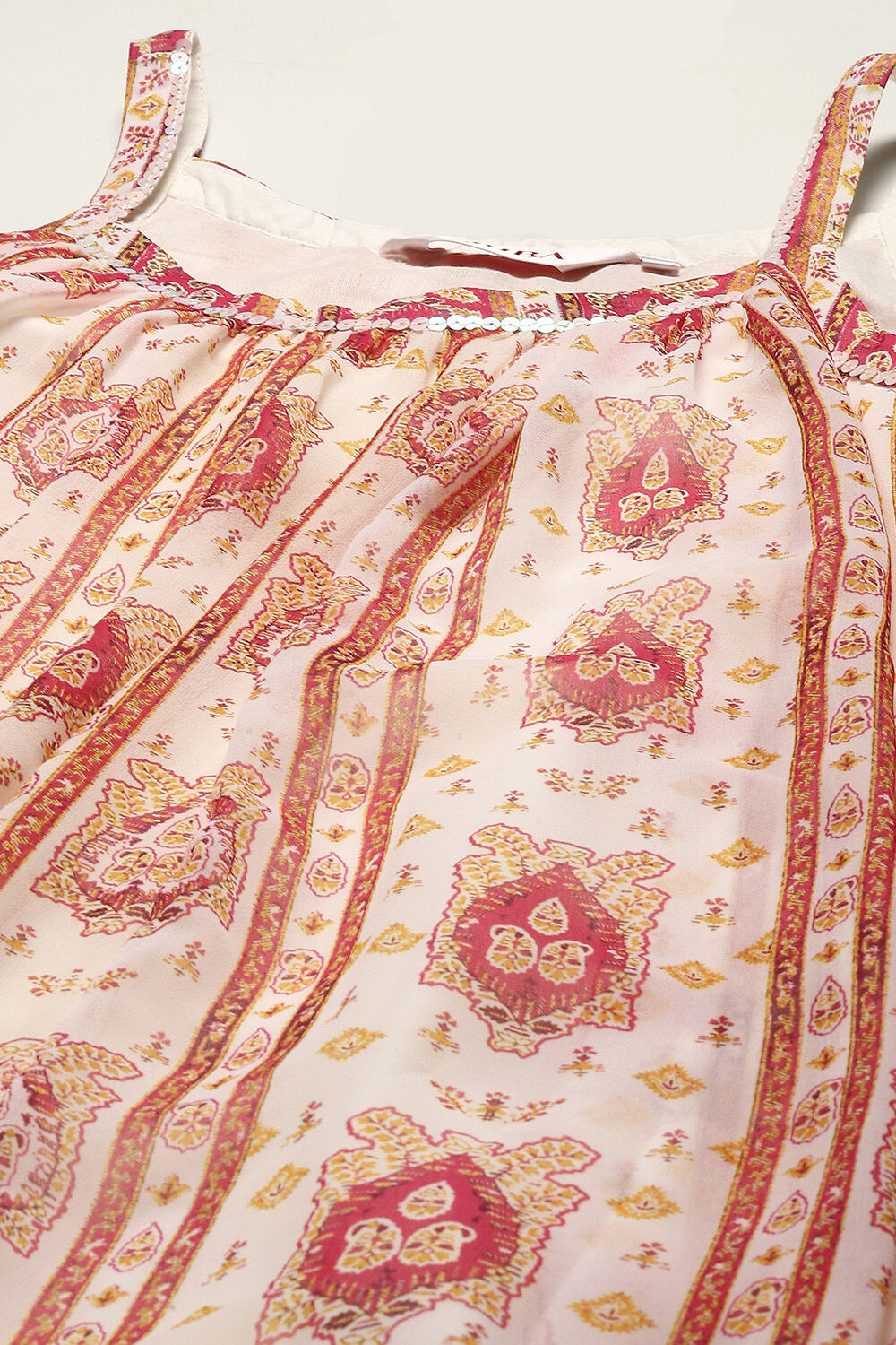 Cream Printed Strappy A-Line & Palazzo Suit Set image number 1