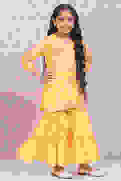 Yellow Cotton A-Line Printed Kurta Set image number 5