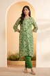 Green Viscose Blend Floral Printed Straight Kurta Set image number 7