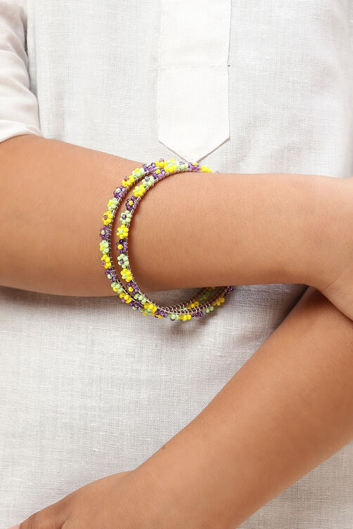 Purple Yellow Green Metal & Beads Kids Bangles image number 2