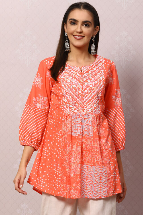 Coral Art Silk Flared Printed Short Kurti image number 0