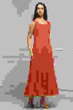 Tomato Red Poly Cotton Printed Kurta Dress image number 6